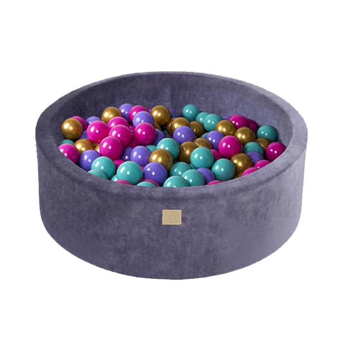 Round Ball Pit with 250 balls 90x30cm - Blue-Grey Velvet Model Flower