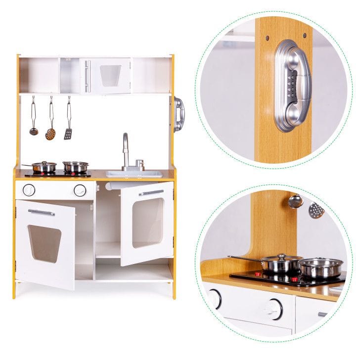 Wooden Play Kitchen with Multimedia Burners