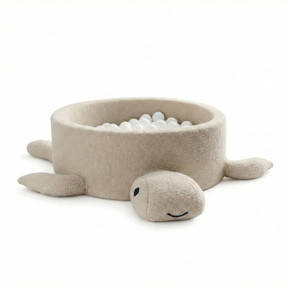 Foam Baby Ball Pit Without Balls - Turtle Oat Biscuit Beige Boucle