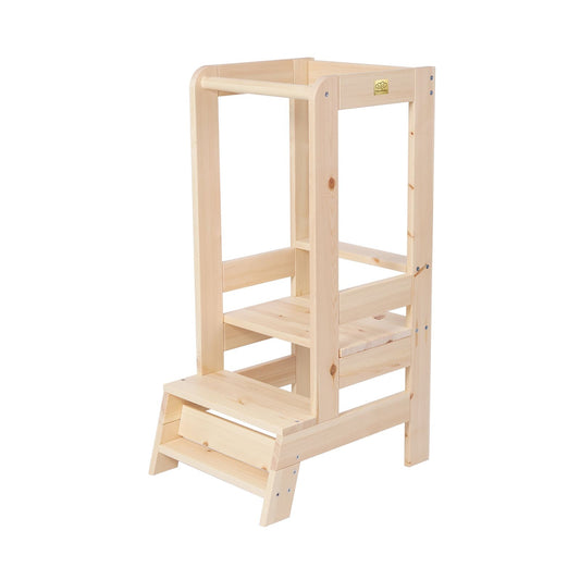 MeowBaby Wooden Kitchen Helper for Children - Natural