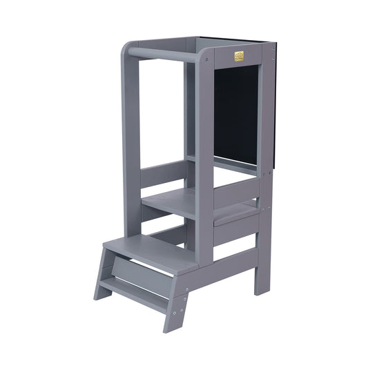 MeowBaby Wooden Kitchen Helper for Children with Board - Dark Grey